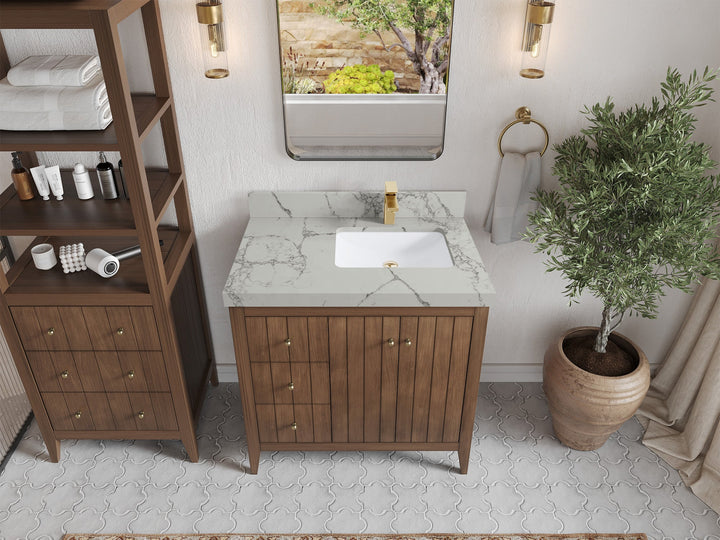 Atlanta Teak Wood 36 in. W x 22 in. D Right Offset Sink Bathroom Vanity - photo 40