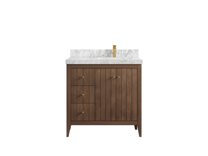 Atlanta Teak Wood 36 in. W x 22 in. D Right Offset Sink Bathroom Vanity - photo 11