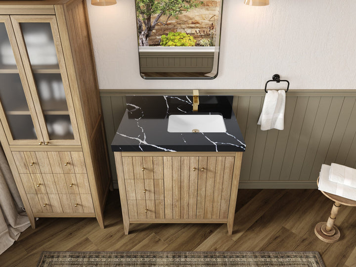 Atlanta Teak Wood 36 in. W x 22 in. D Right Offset Sink Bathroom Vanity - photo 8
