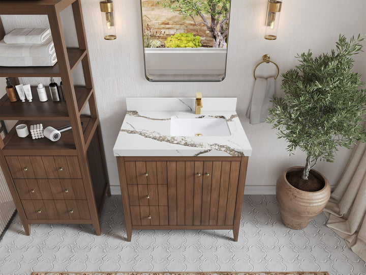 Atlanta Teak Wood 36 in. W x 22 in. D Right Offset Sink Bathroom Vanity - photo 14