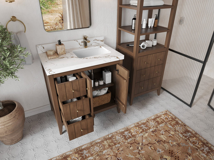 Atlanta Teak Wood 36 in. W x 22 in. D Right Offset Sink Bathroom Vanity - photo 3