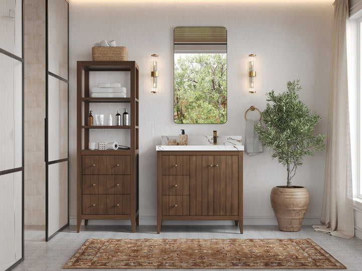 Atlanta Teak Wood 36 in. W x 22 in. D Right Offset Sink Bathroom Vanity - photo 4