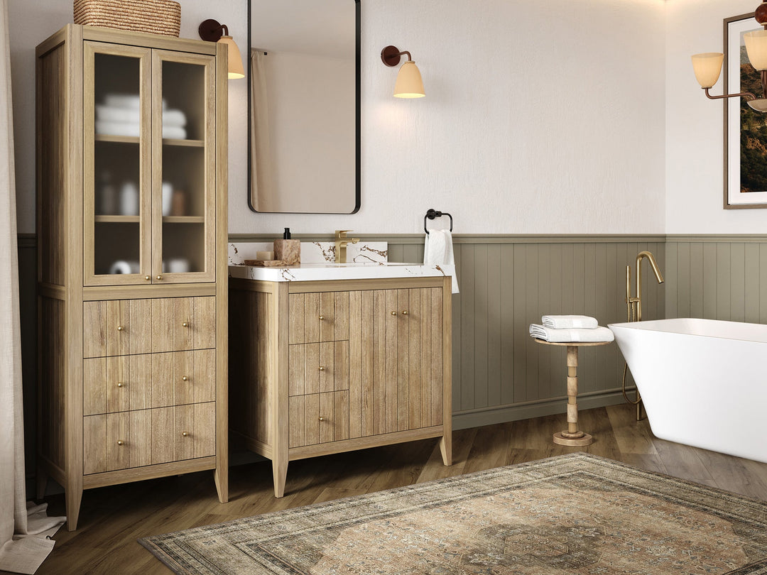 Atlanta Teak Wood 36 in. W x 22 in. D Right Offset Sink Bathroom Vanity - Willow Bath and Vanity