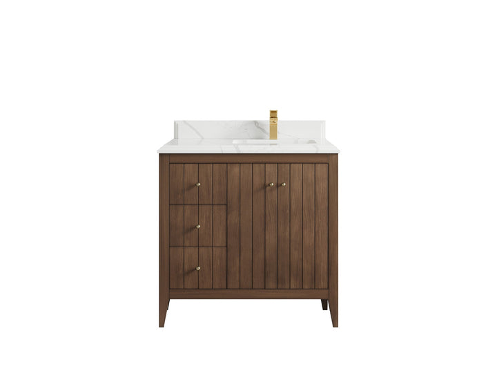 Atlanta Teak Wood 36 in. W x 22 in. D Right Offset Sink Bathroom Vanity - photo 23