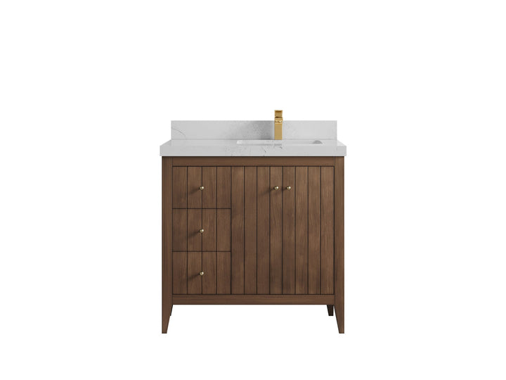 Atlanta Teak Wood 36 in. W x 22 in. D Right Offset Sink Bathroom Vanity - photo 1