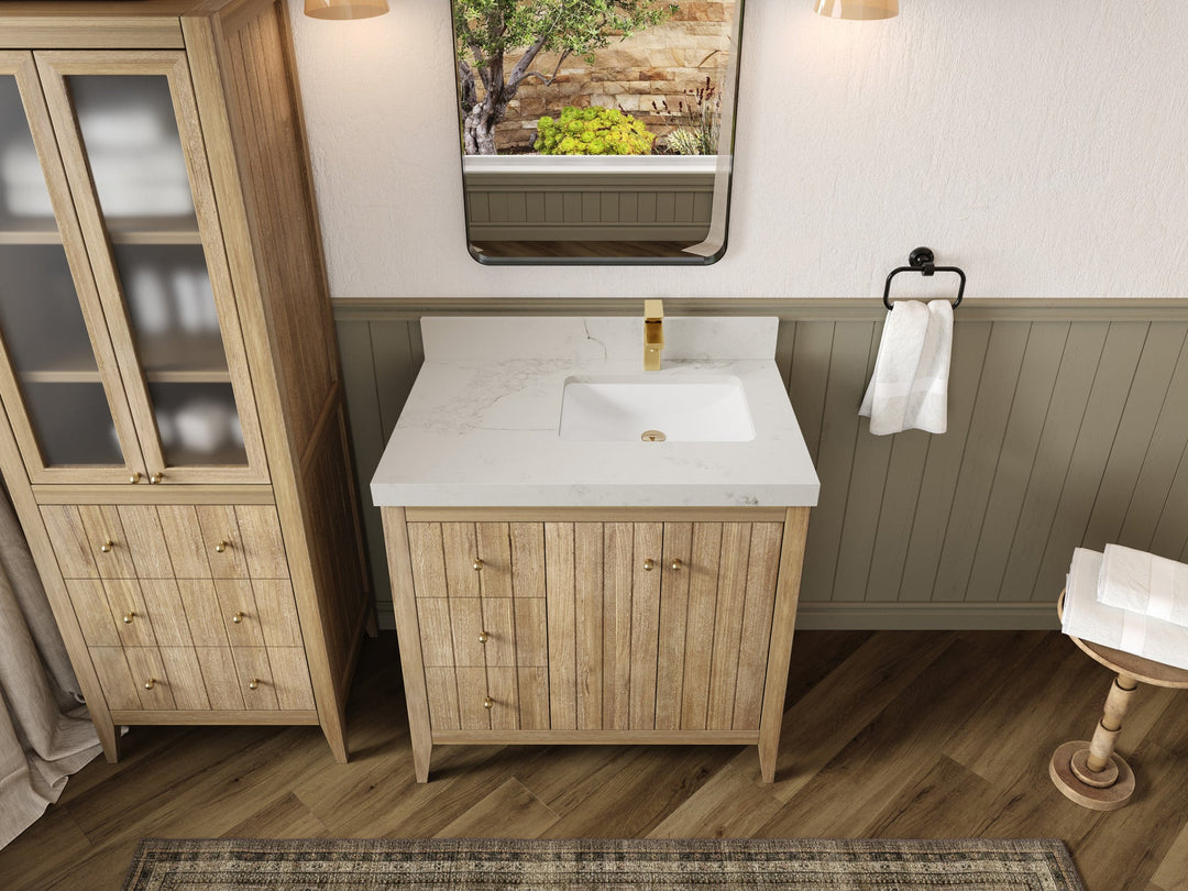 Atlanta Teak Wood 36 in. W x 22 in. D Right Offset Sink Bathroom Vanity - Willow Bath and Vanity