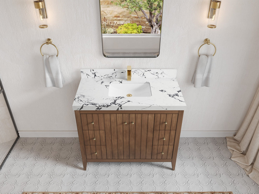 Atlanta Teak Wood 42 in. W x 22 in. D Single Sink Bathroom Vanity - Willow Bath and Vanity