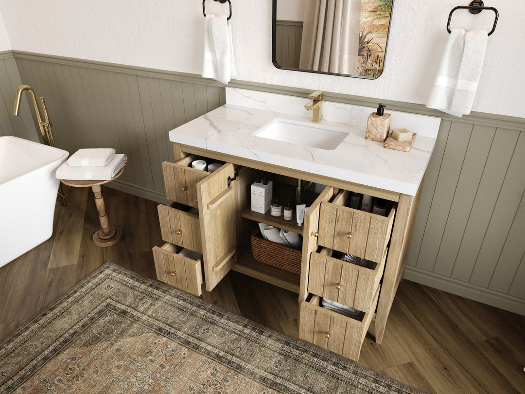 Atlanta Teak Wood 48 in. W x 22 in. D Single Sink Bathroom Vanity - Willow Bath and Vanity