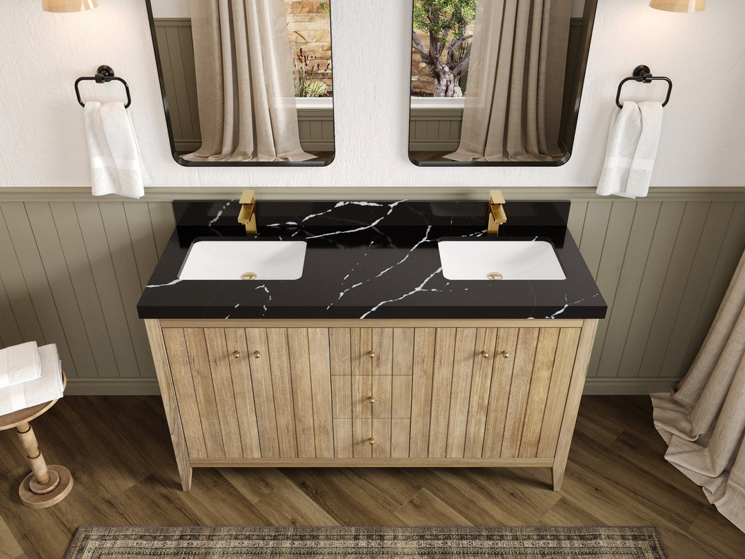 Atlanta Teak Wood 60 in. W x 22 in. D Double Sink Bathroom Vanity - Willow Bath and Vanity