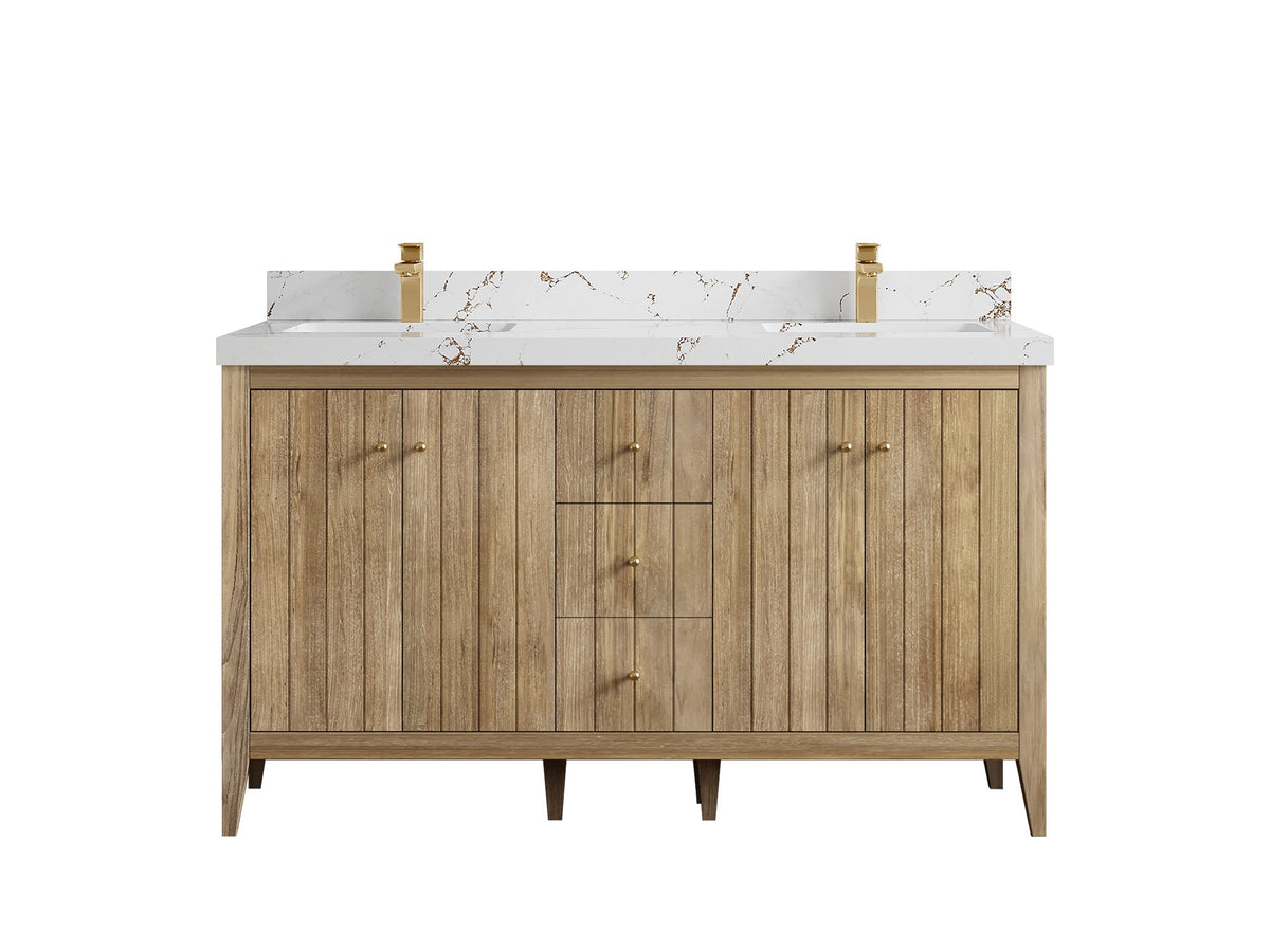 Atlanta Teak Wood 60 in. W x 22 in. D Double Sink Bathroom Vanity - Willow Bath and Vanity