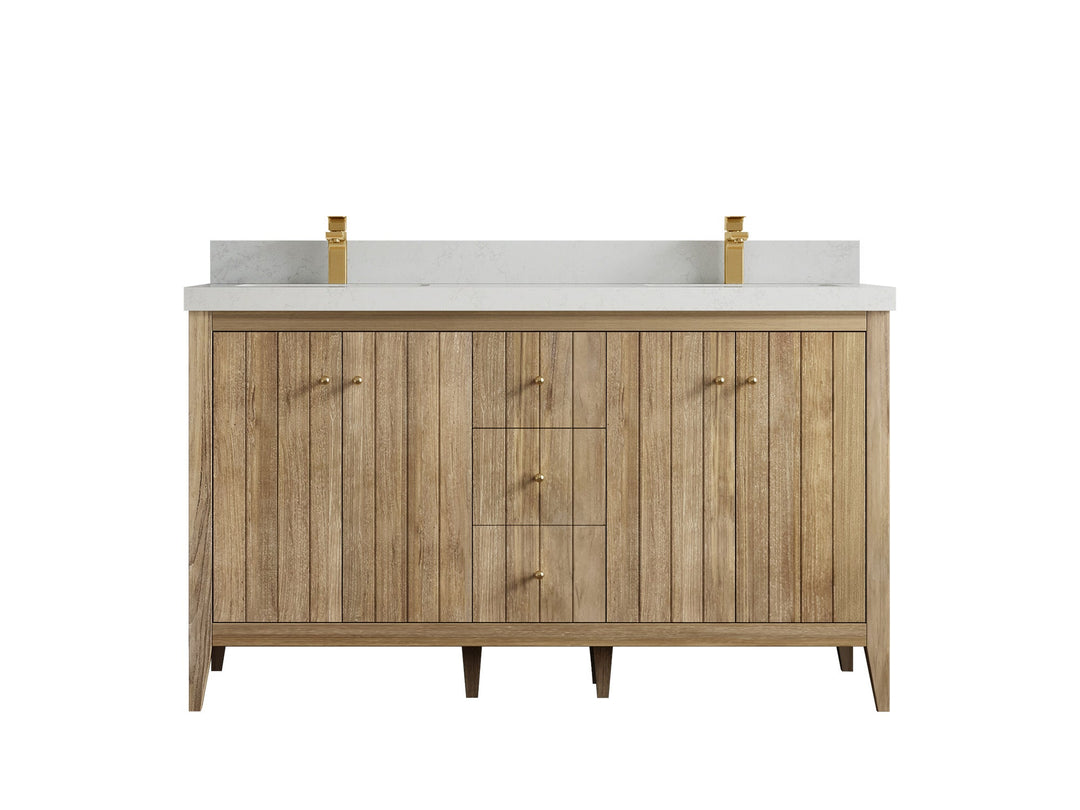Atlanta Teak Wood 60 in. W x 22 in. D Double Sink Bathroom Vanity - Willow Bath and Vanity