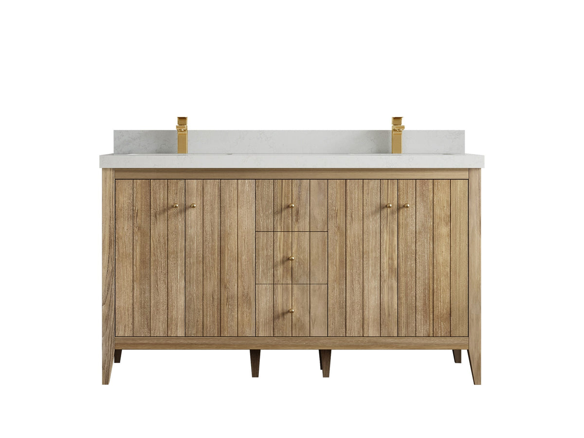 Atlanta Teak Wood 60 in. W x 22 in. D Double Sink Bathroom Vanity - Willow Bath and Vanity
