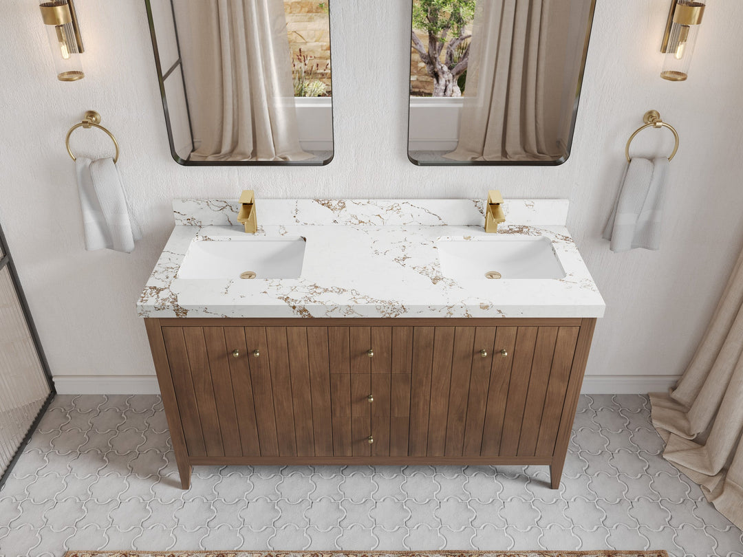 Atlanta Teak Wood 60 in. W x 22 in. D Double Sink Bathroom Vanity - Willow Bath and Vanity