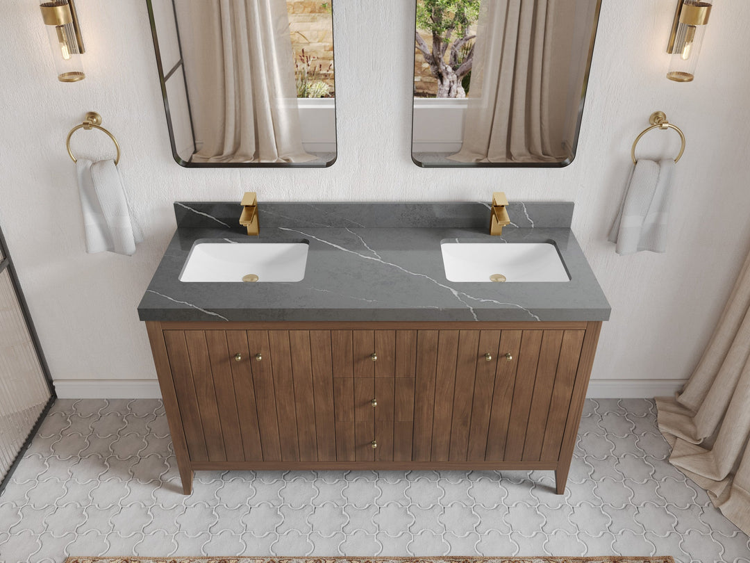 Atlanta Teak Wood 60 in. W x 22 in. D Double Sink Bathroom Vanity - Willow Bath and Vanity
