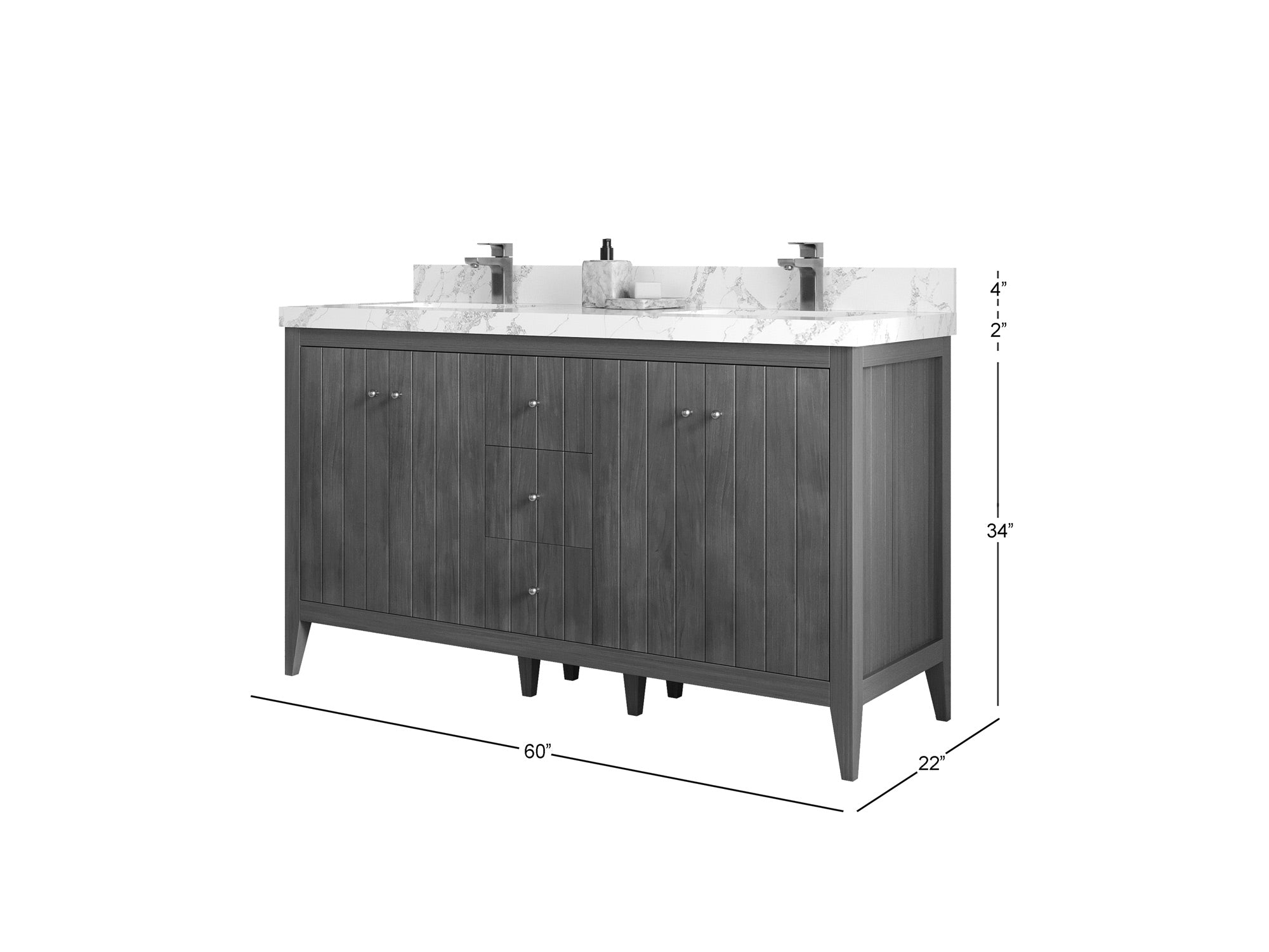 Atlanta Teak Wood 60 in. W x 22 in. D Double Sink Bathroom Vanity - Willow Bath and Vanity