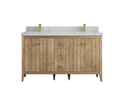 Atlanta Teak Wood 60 in. W x 22 in. D Double Sink Bathroom Vanity - Willow Bath and Vanity