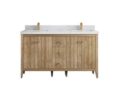 Atlanta Teak Wood 60 in. W x 22 in. D Double Sink Bathroom Vanity - Willow Bath and Vanity