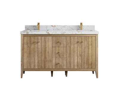 Atlanta Teak Wood 60 in. W x 22 in. D Double Sink Bathroom Vanity - Willow Bath and Vanity