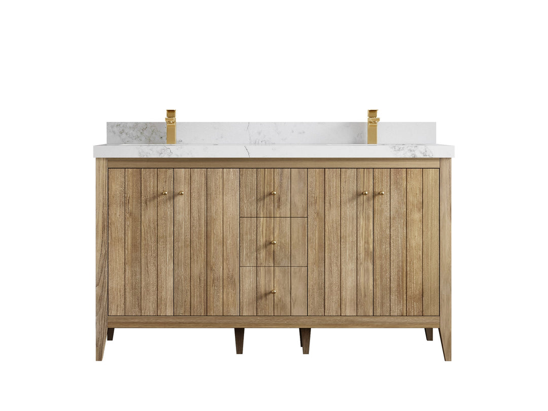 Atlanta Teak Wood 60 in. W x 22 in. D Double Sink Bathroom Vanity - Willow Bath and Vanity