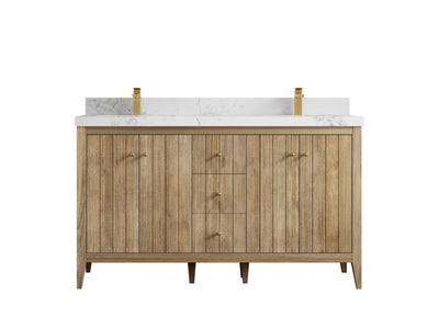 Atlanta Teak Wood 60 in. W x 22 in. D Double Sink Bathroom Vanity - Willow Bath and Vanity