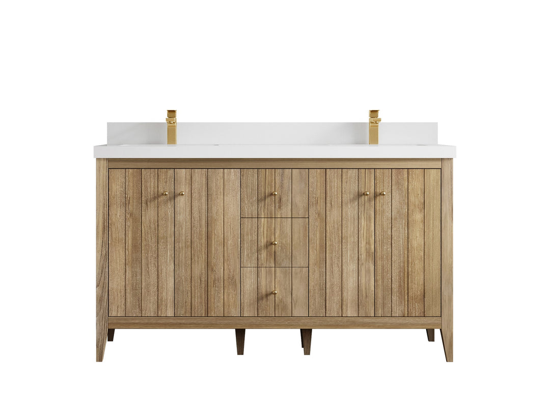 Atlanta Teak Wood 60 in. W x 22 in. D Double Sink Bathroom Vanity - Willow Bath and Vanity