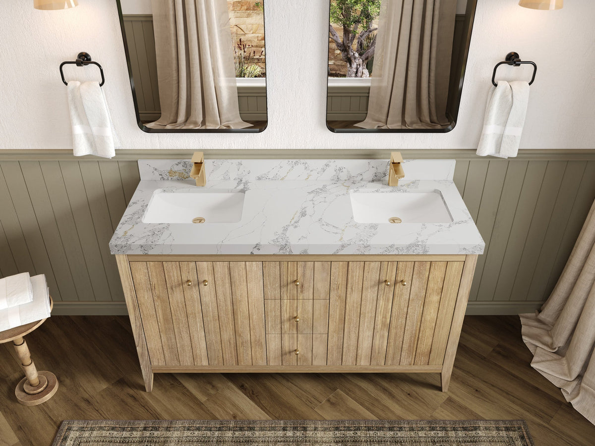 Atlanta Teak Wood 60 in. W x 22 in. D Double Sink Bathroom Vanity - Willow Bath and Vanity