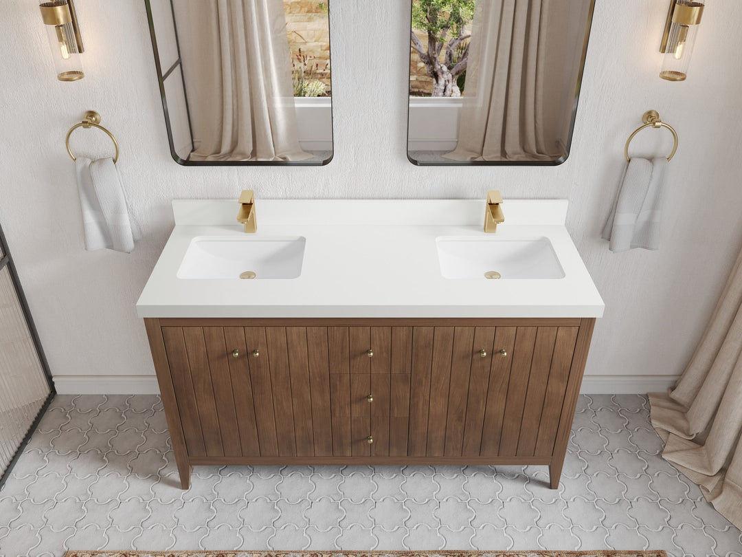 Atlanta Teak Wood 60 in. W x 22 in. D Double Sink Bathroom Vanity - Willow Bath and Vanity