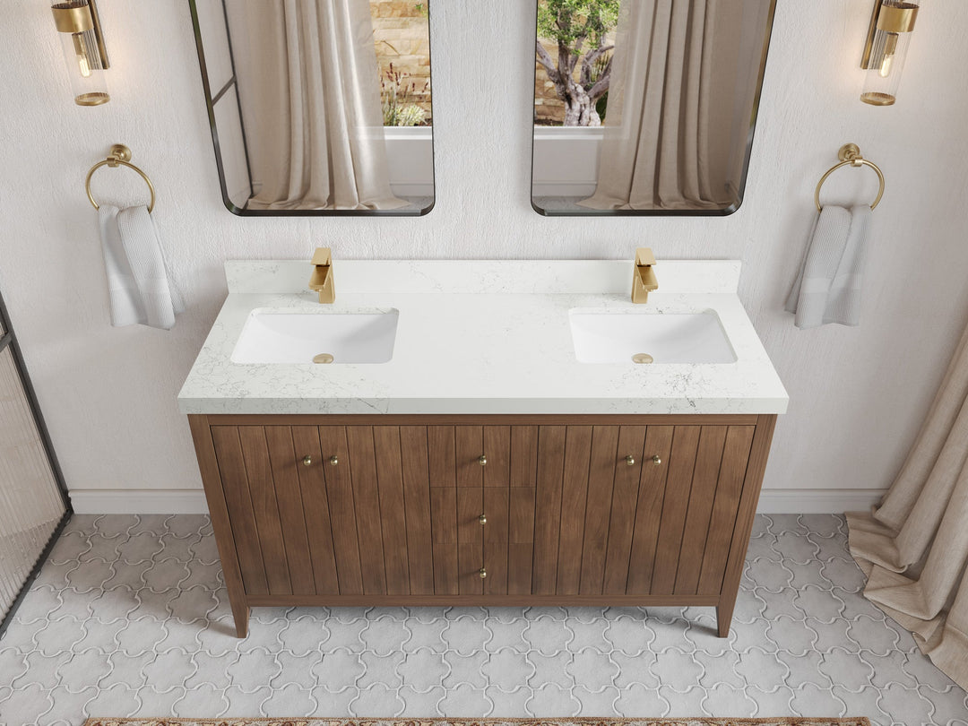 Atlanta Teak Wood 60 in. W x 22 in. D Double Sink Bathroom Vanity - Willow Bath and Vanity