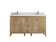 Atlanta Teak Wood 60 in. W x 22 in. D Double Sink Bathroom Vanity - photo 1