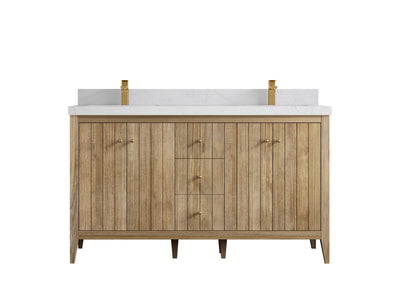 Atlanta Teak Wood 60 in. W x 22 in. D Double Sink Bathroom Vanity - Willow Bath and Vanity