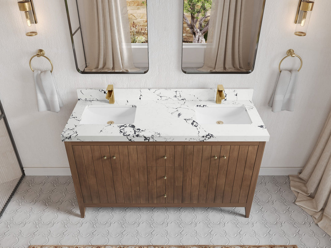 Atlanta Teak Wood 60 in. W x 22 in. D Double Sink Bathroom Vanity - Willow Bath and Vanity