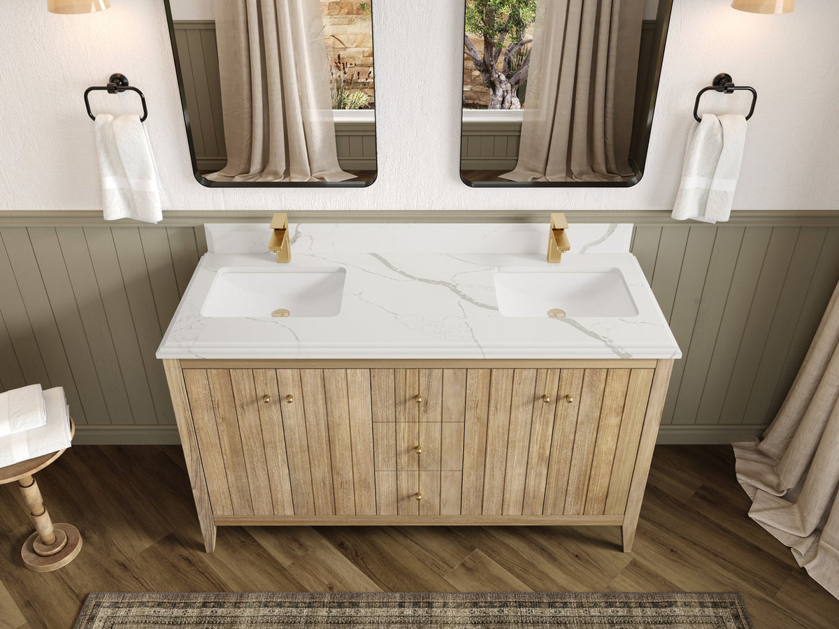 Atlanta Teak Wood 60 in. W x 22 in. D Double Sink Bathroom Vanity - Willow Bath and Vanity