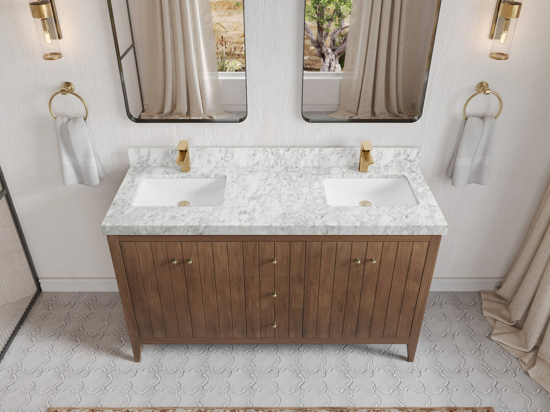 Atlanta Teak Wood 60 in. W x 22 in. D Double Sink Bathroom Vanity - Willow Bath and Vanity