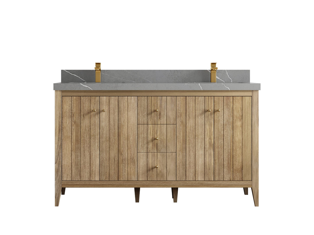Atlanta Teak Wood 60 in. W x 22 in. D Double Sink Bathroom Vanity - Willow Bath and Vanity