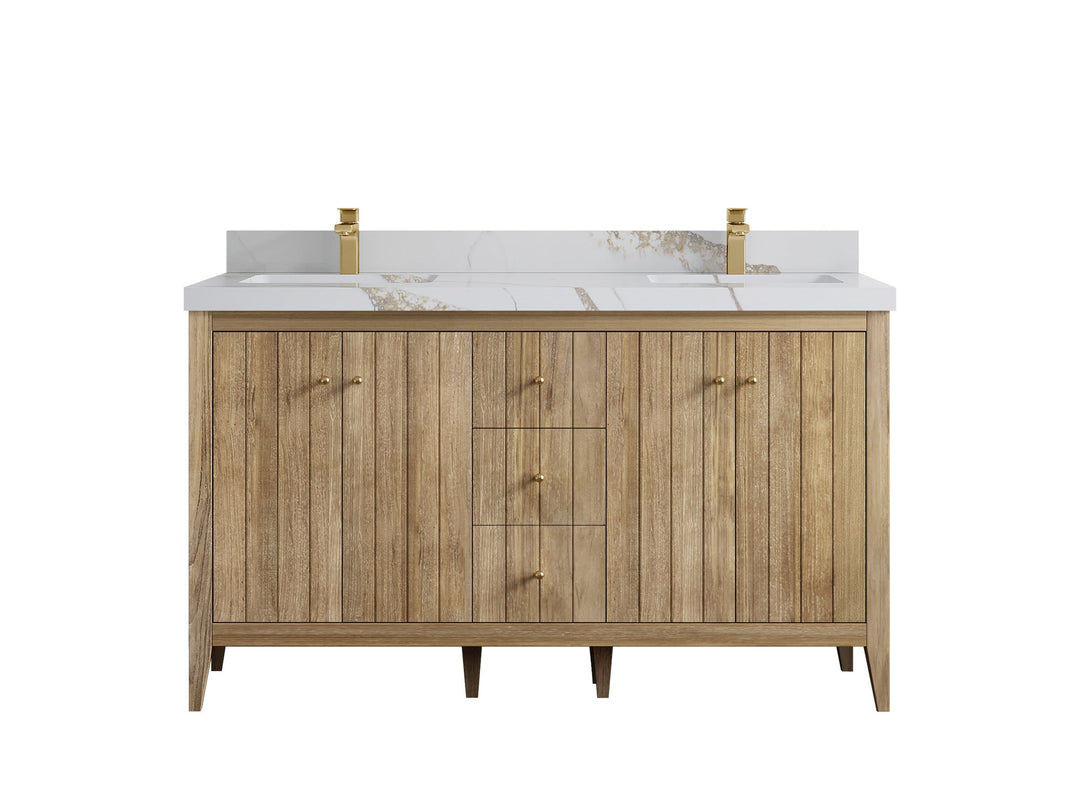 Atlanta Teak Wood 60 in. W x 22 in. D Double Sink Bathroom Vanity - Willow Bath and Vanity