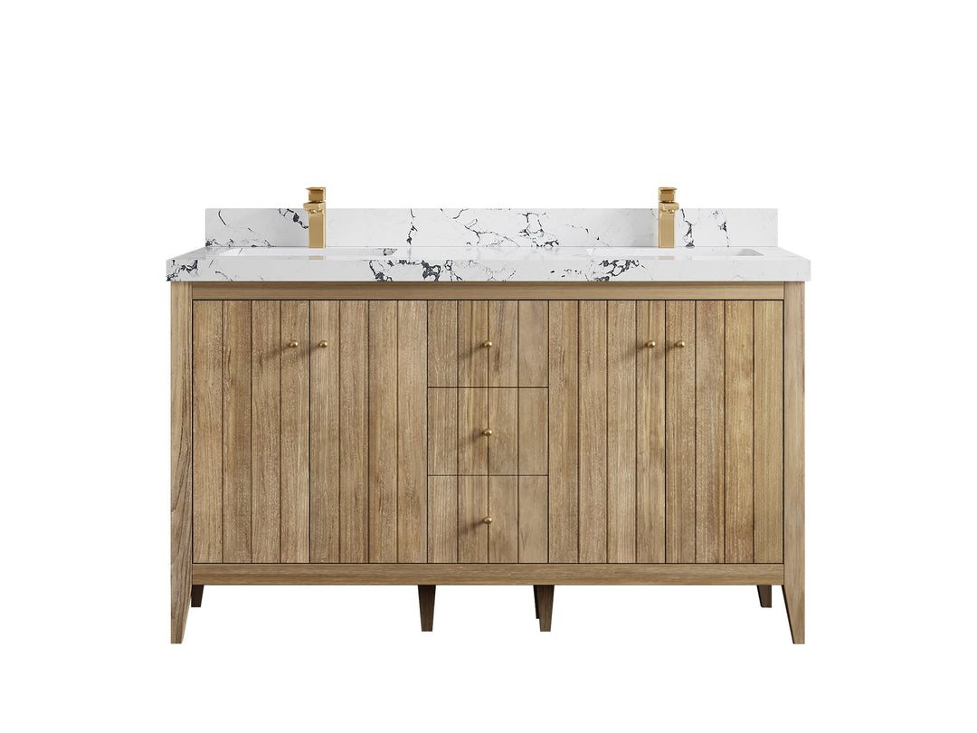 Atlanta Teak Wood 60 in. W x 22 in. D Double Sink Bathroom Vanity - Willow Bath and Vanity