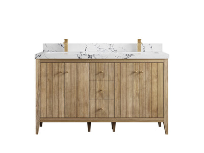 Atlanta Teak Wood 60 in. W x 22 in. D Double Sink Bathroom Vanity - Willow Bath and Vanity