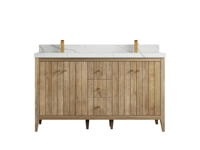 Atlanta Teak Wood 60 in. W x 22 in. D Double Sink Bathroom Vanity - Willow Bath and Vanity