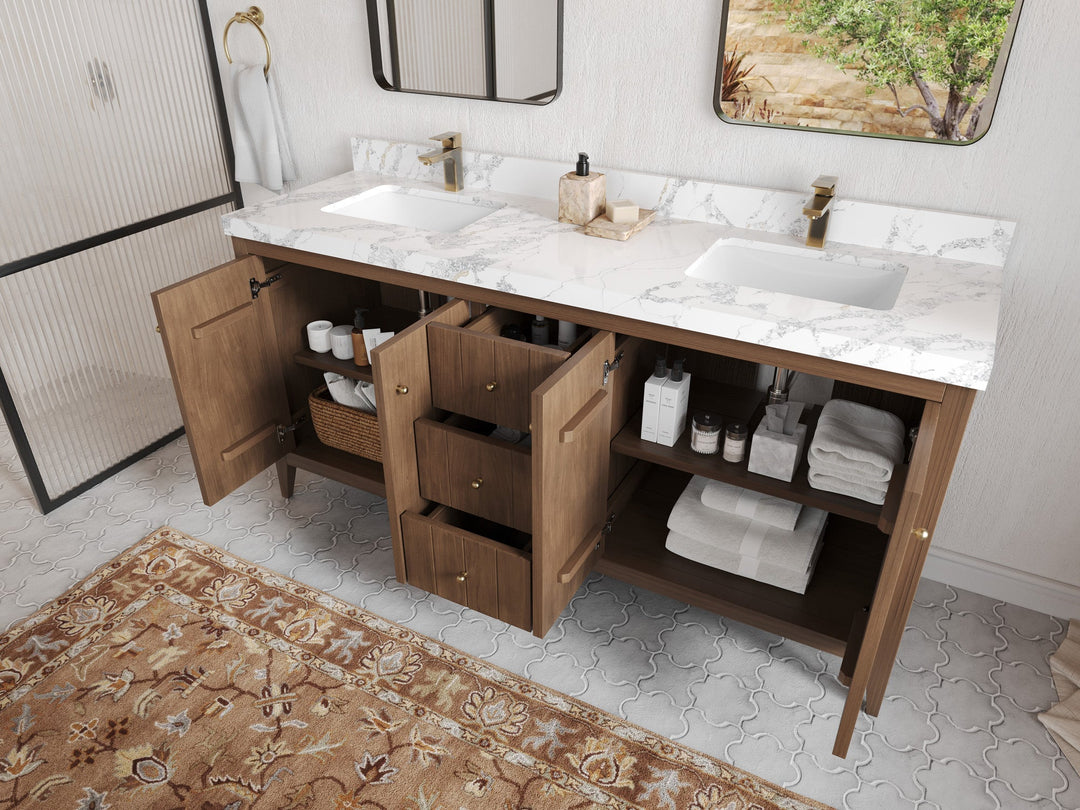 Atlanta Teak Wood 72 in. W x 22 in. D Double Sink Bathroom Vanity - Willow Bath and Vanity