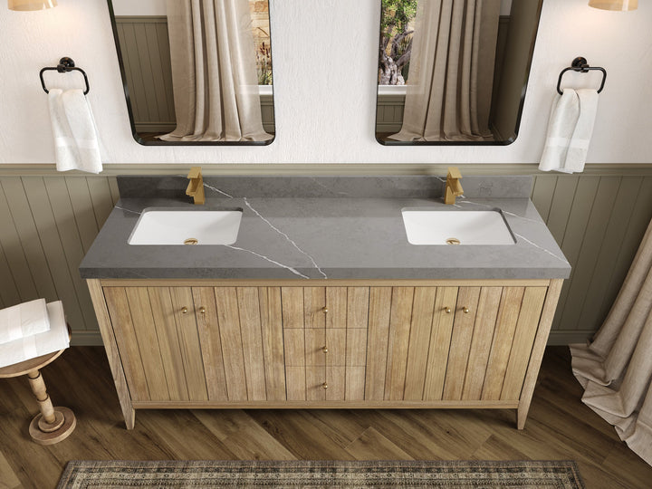 Atlanta Teak Wood 72 in. W x 22 in. D Double Sink Bathroom Vanity - photo 34