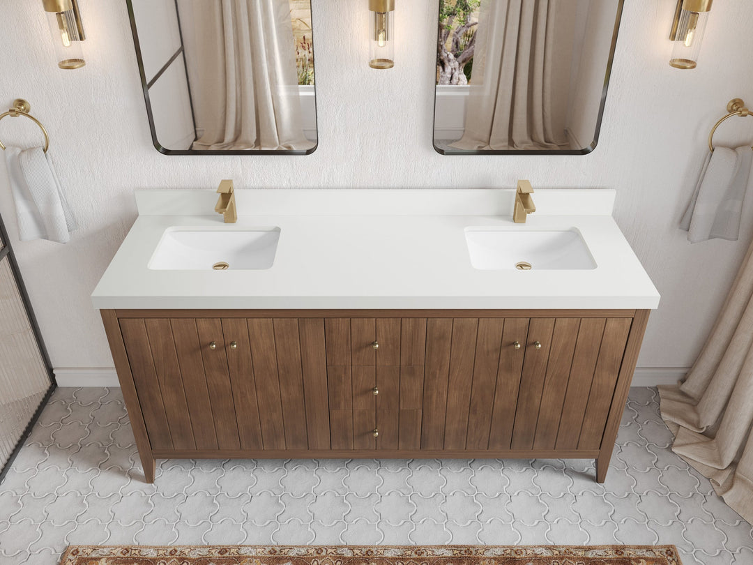 Atlanta Teak Wood 72 in. W x 22 in. D Double Sink Bathroom Vanity - Willow Bath and Vanity