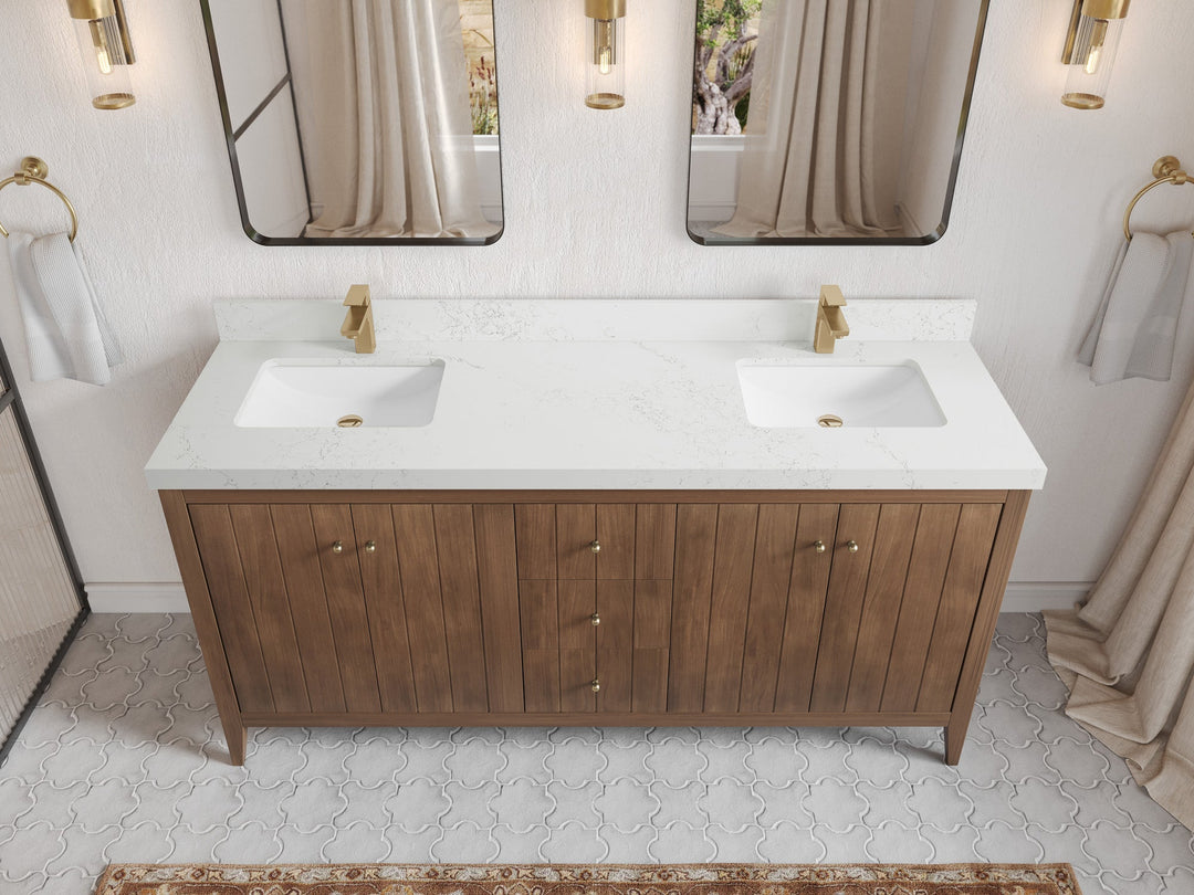 Atlanta Teak Wood 72 in. W x 22 in. D Double Sink Bathroom Vanity - Willow Bath and Vanity