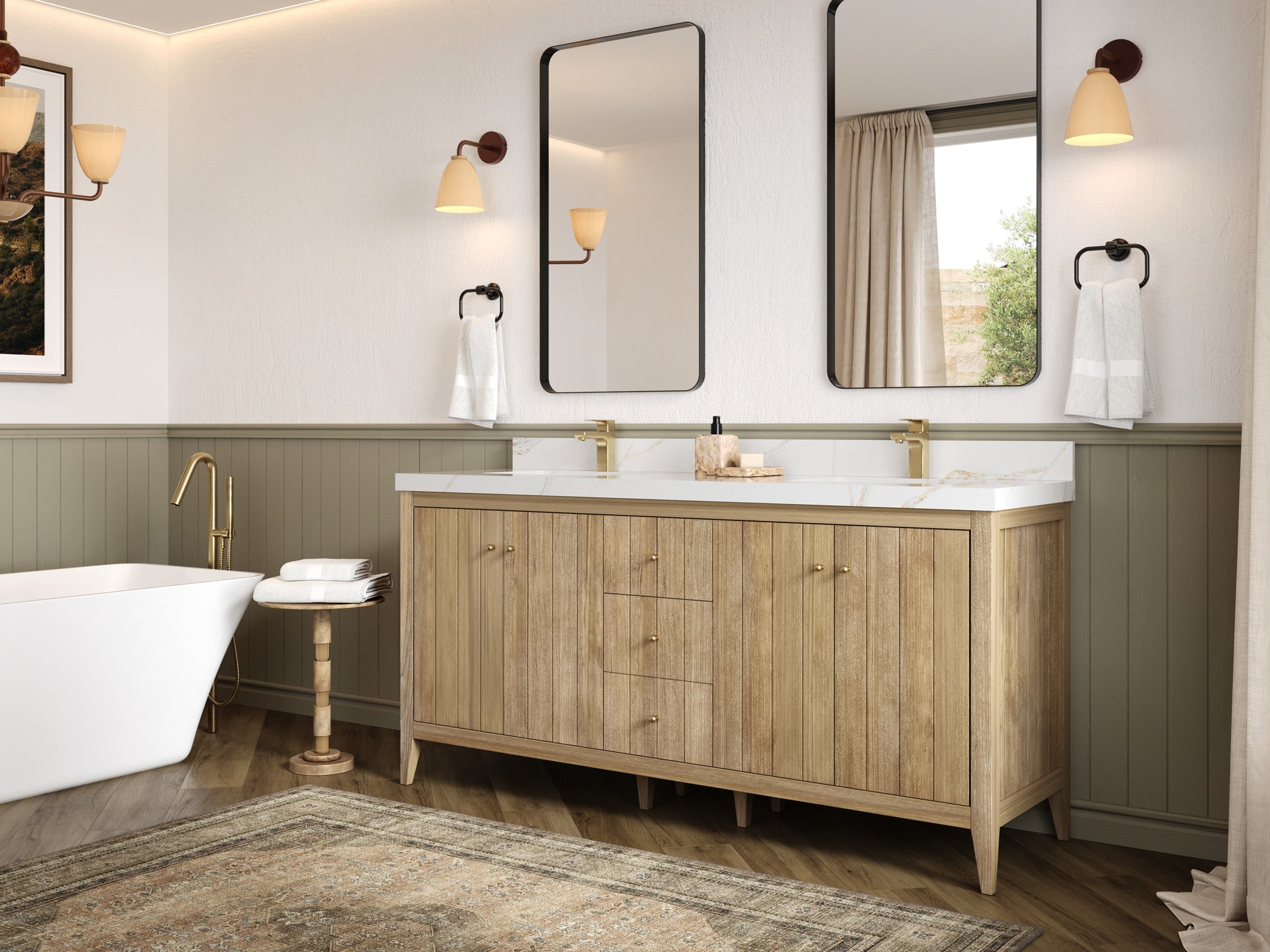 Atlanta Teak Wood 72 in. W x 22 in. D Double Sink Bathroom Vanity - Willow Bath and Vanity