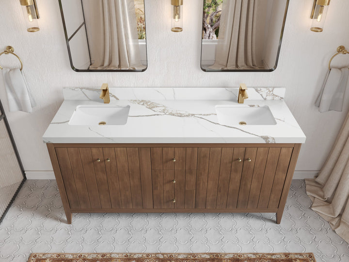 Atlanta Teak Wood 72 in. W x 22 in. D Double Sink Bathroom Vanity - photo 14