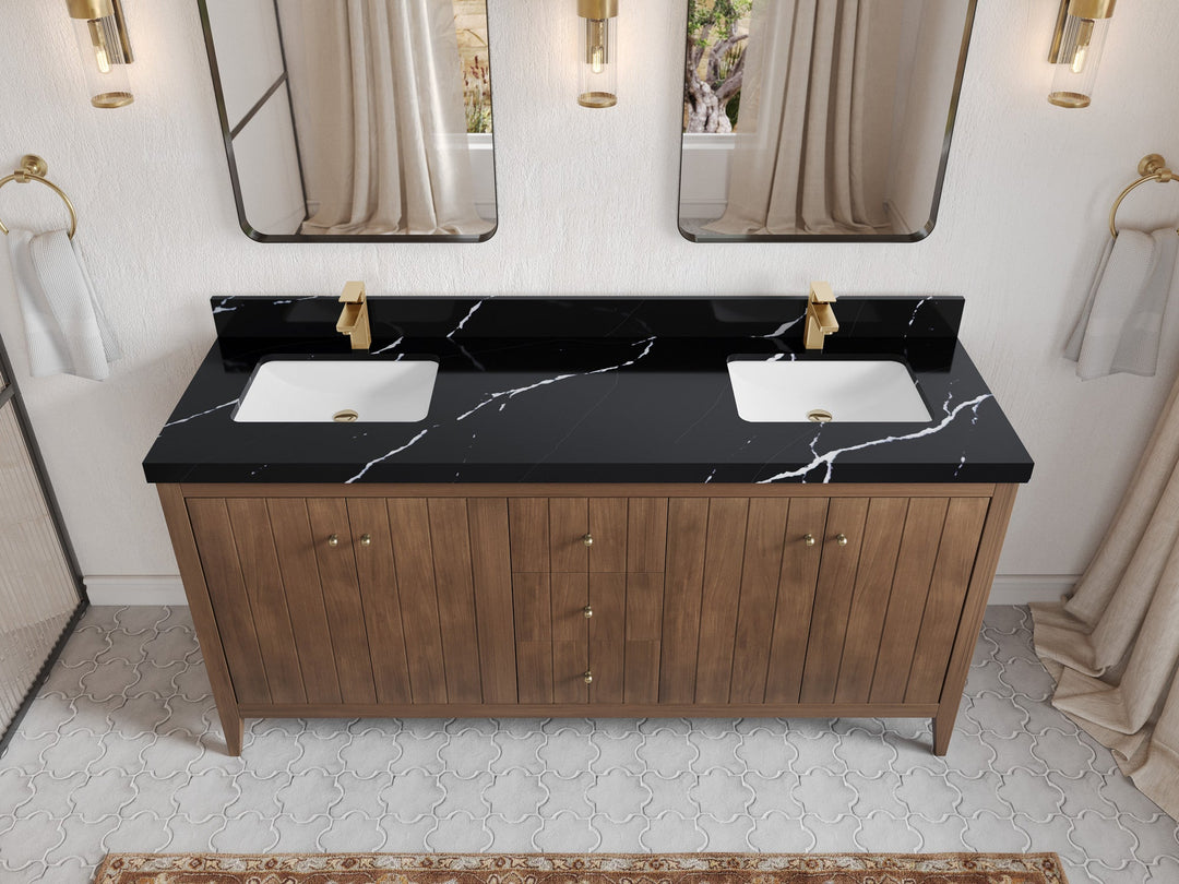 Atlanta Teak Wood 72 in. W x 22 in. D Double Sink Bathroom Vanity - Willow Bath and Vanity