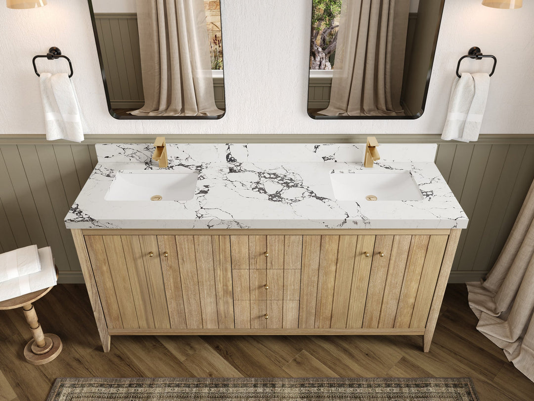 Atlanta Teak Wood 72 in. W x 22 in. D Double Sink Bathroom Vanity - Willow Bath and Vanity