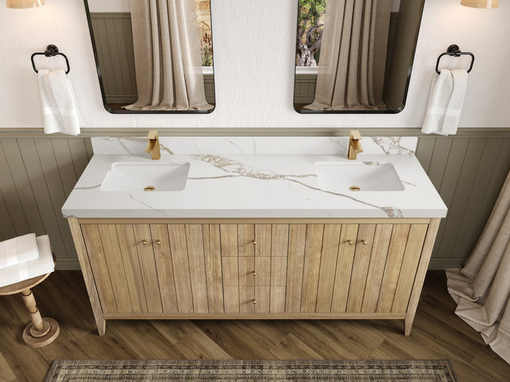 Atlanta Teak Wood 72 in. W x 22 in. D Double Sink Bathroom Vanity - photo 14