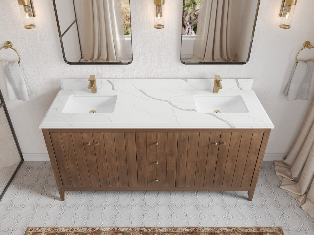 Atlanta Teak Wood 72 in. W x 22 in. D Double Sink Bathroom Vanity - Willow Bath and Vanity