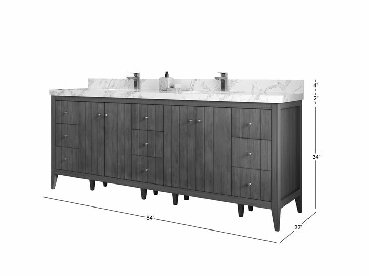 Atlanta Teak Wood 84 in. W x 22 in. D Double Sink Bathroom Vanity - photo 5