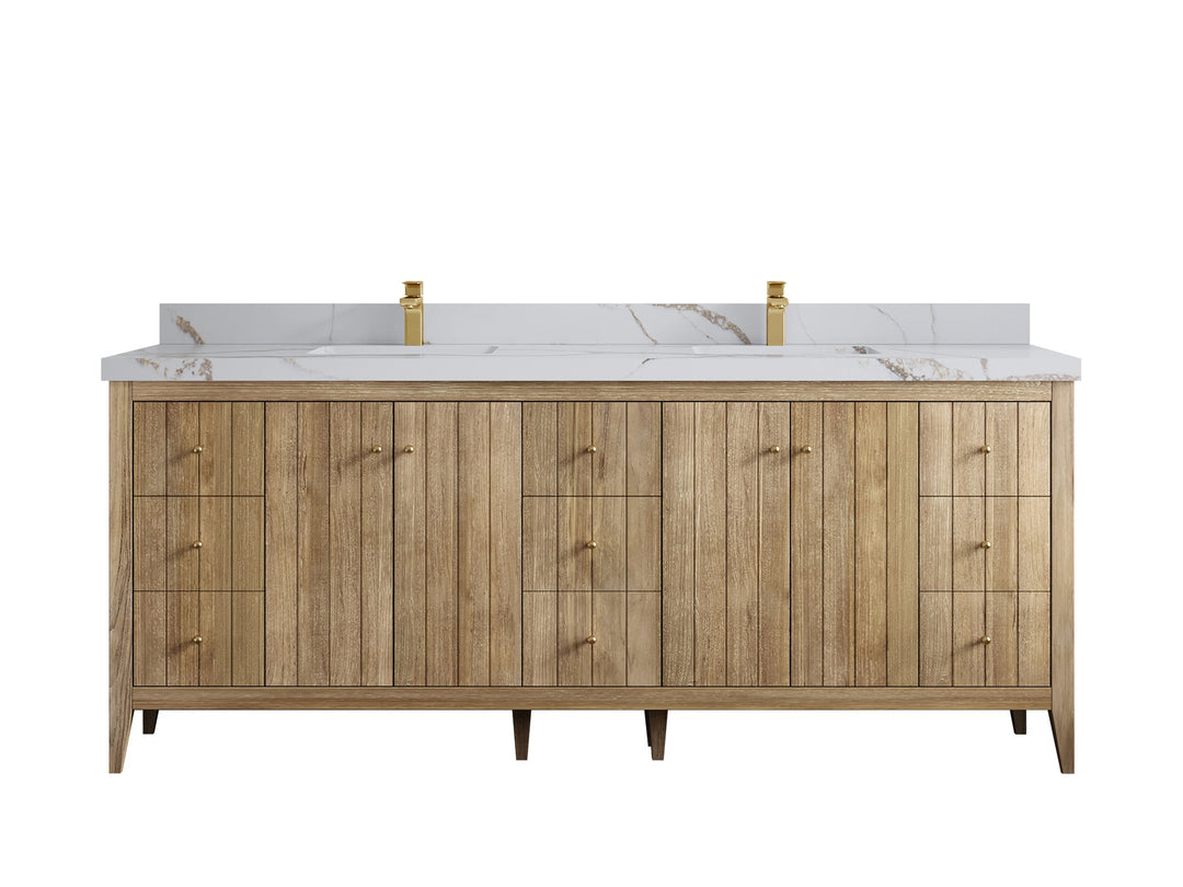 Atlanta Teak Wood 84 in. W x 22 in. D Double Sink Bathroom Vanity - Willow Bath and Vanity
